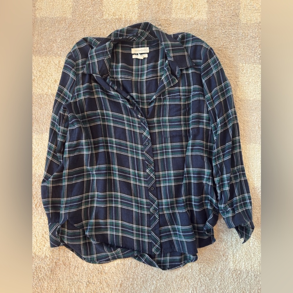 Treasure & Bond Plaid Shirt in Navy and Green Size Small